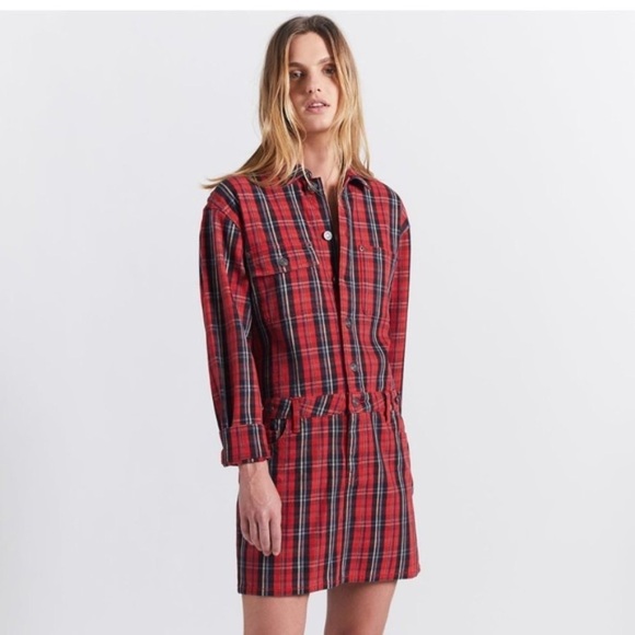Current/Elliot Red Tartan Plaid Jumpsuit Dress - Picture 1 of 13